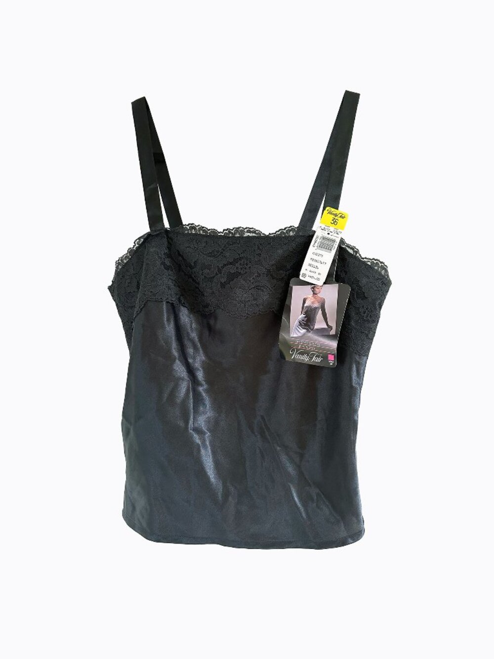 Vintage Black Satin Lace Camisole SzS Y2K Goth Witchy Dark Fairy Grunge Feminine